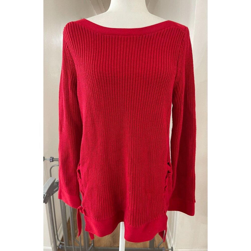 EUC Loft Red Knit Sweater Womens  With Side Ties